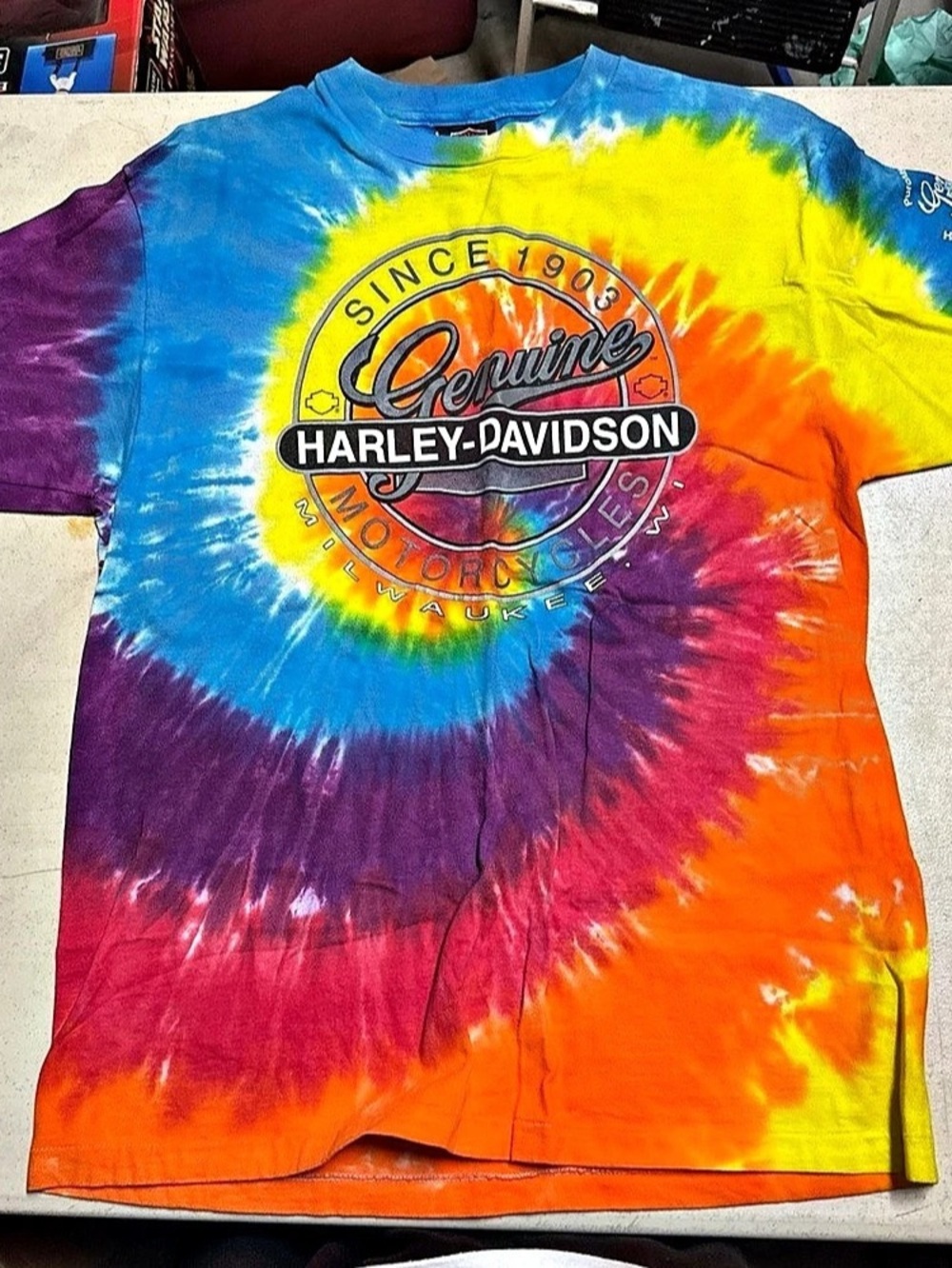 VINTAGE Harley-Davidson Genuine Harley-Davidson Since 1903 Tie-Dye T-Shirt Genui